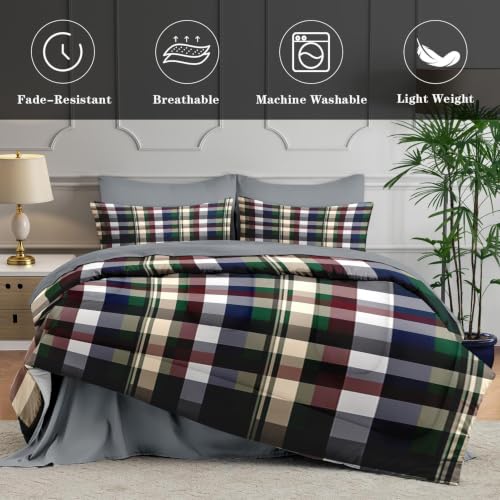 Twin Size Tartan Plaid Comforter Set with Sheets - WeCozy 7-Piece Bedding