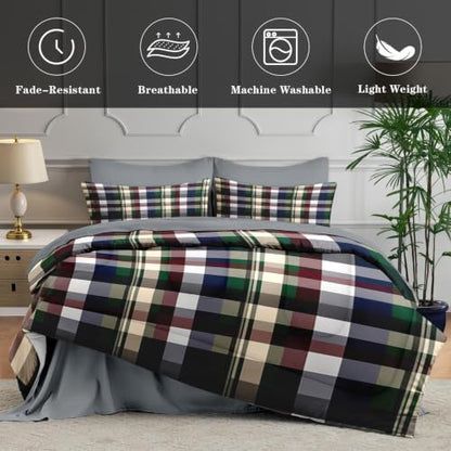 Twin Size Tartan Plaid Comforter Set with Sheets - WeCozy 7-Piece Bedding