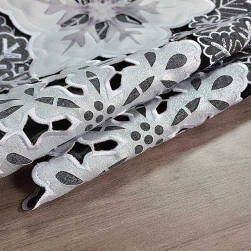 Snowflake Embroidered Table Runner - Gray Silver Winter Holiday Decor 14x34 inches