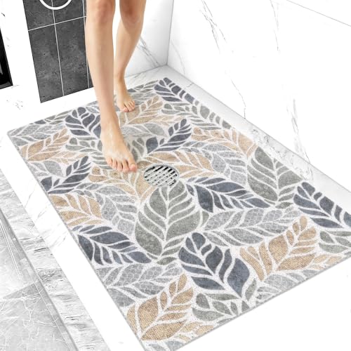 Large Non Slip Shower Mat for Inside Shower - Leaf Pattern, 36 x 24 Inches