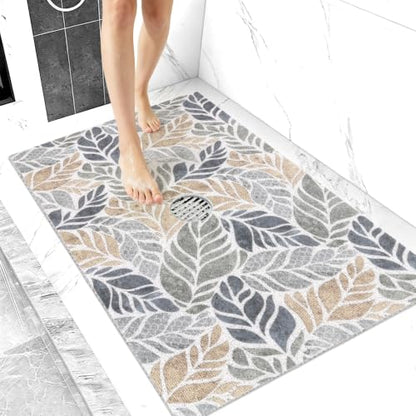 Large Non Slip Shower Mat for Inside Shower - Leaf Pattern, 36 x 24 Inches