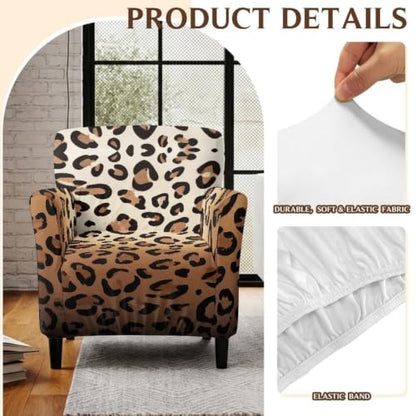 Classic Brown Leopard Chair Cover for Armchair - Medium Fit, Elastic Polyester Spandex