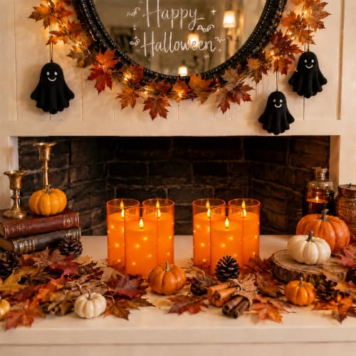 Orange Flickering Flameless Candles with Remote Timer - 6 LED Battery-Powered Decor