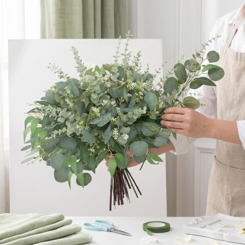 120 Pcs Artificial Eucalyptus Stems Bulk - Mixed Green Foliage, Daynight 120