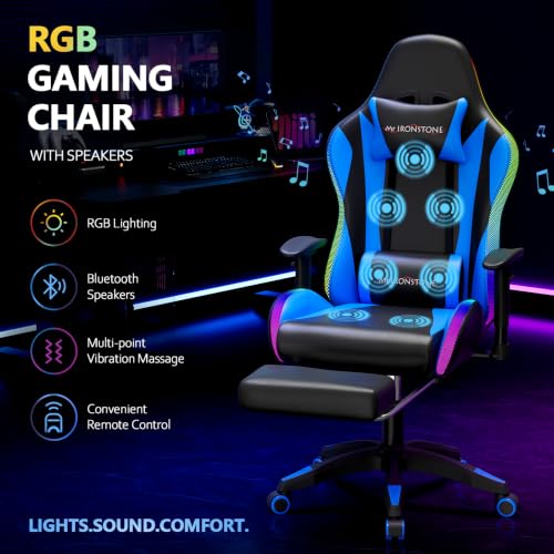 Mr IRONSTONE RGB Gaming Chair Black with Bluetooth Speakers & Massage
