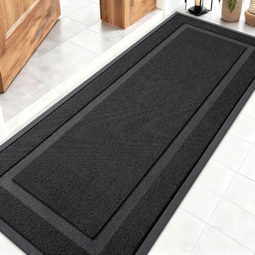 OLANLY Front Door Mat Indoor Outdoor Entrance, Waterproof All-Season, All-Weather Doormat, Sturdy Natural Rubber, Low Profile, Easy Clean Patio Porch Entryway Mat, 59x20, Jet Black