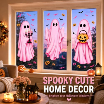 Halloween Pink Ghost and Pumpkin Window Clings - 6 Sheets Decor