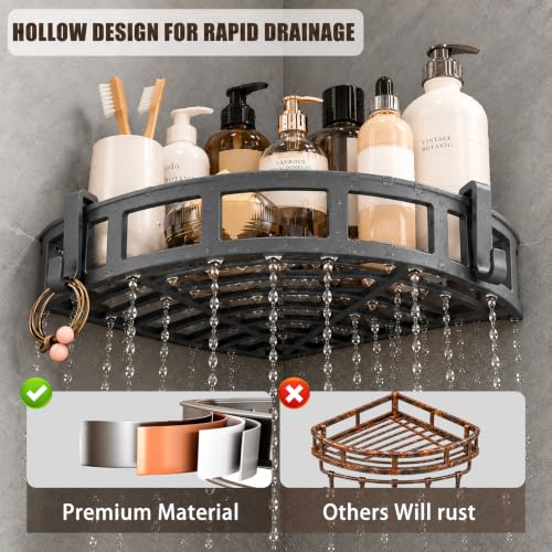 Corner Shower Caddy Hanging Rack - Rustproof Adhesive L-Shape Design - Gery 1 Pack