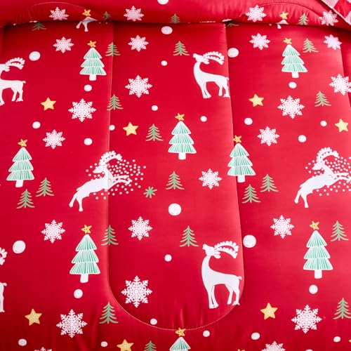 Reindeer Christmas Comforter Set - King Size 100x88 Inches, Microfiber Bedding