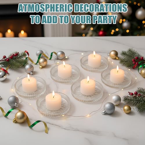 12 Pcs Snowflake Glass Candle Holders - 3.74 Inch Clear Winter Candle Plates for Holiday Decor