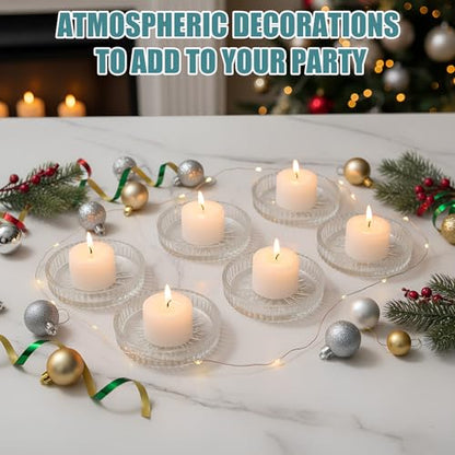 12 Pcs Snowflake Glass Candle Holders - 3.74 Inch Clear Winter Candle Plates for Holiday Decor