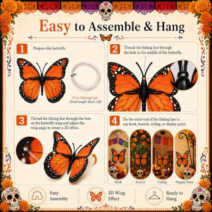 Monarch Butterfly Hanging Decorations Set - Day of the Dead Dia De Los Muertos Decor