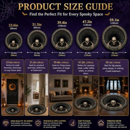 Halloween 3D Skeleton Vortex Rug - Soft Non-Slip Optical Illusion Carpet, Style 2, 24in