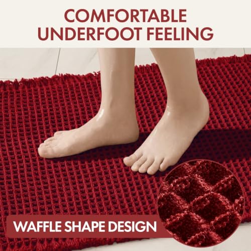 MIULEE Burgundy Red Waffle Bathroom Runner Rug 24x60 Inches Non-Slip Bath Mat
