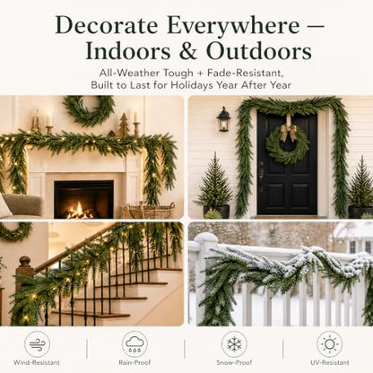 Real Touch 6ft Christmas Cedar Garland with Pinecones - Indoor Outdoor Decor
