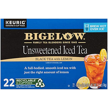 Bigelow Unsweetened Black Tea with Lemon Iced Tea K Cups, 22 Count Box (Pack of 1), Caffeinated 22 K Cup Pods Total