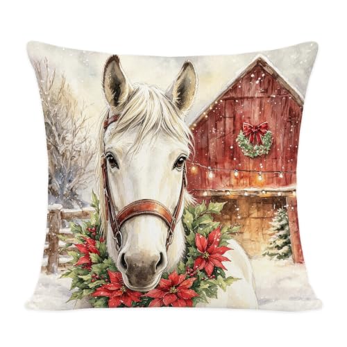 Horse Throw Pillow Cover 18x18 inches - Winter Christmas Decor - Horse Lover Gift - Variation: Horse