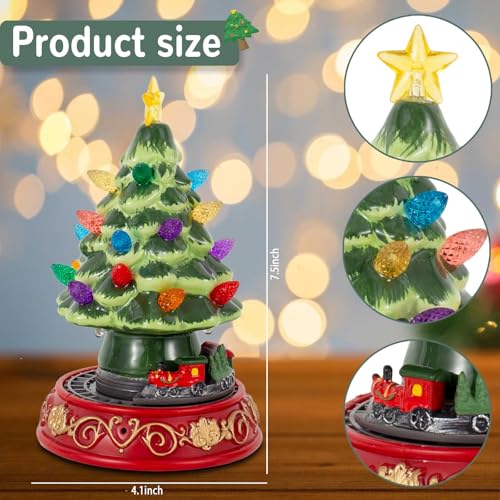 Lighted Ceramic Christmas Tree with Rotating Train - 7.48 Inch Holiday Decor