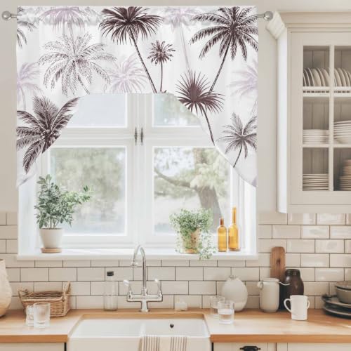 Espresso Brown Palm Tree Swag Valance Short Curtains 56x36 Inches for Windows