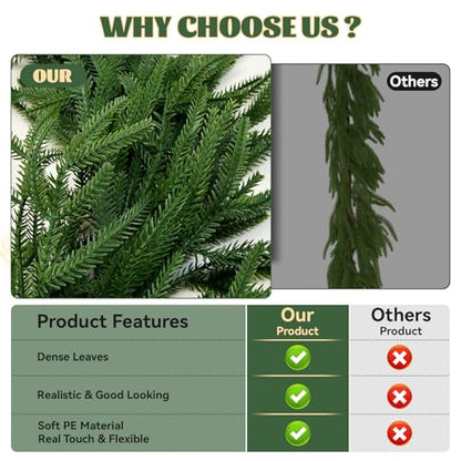 6FT Norfolk Pine Garland Artificial Greenery Christmas Decor - Real Touch
