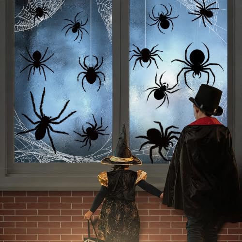 Halloween Window Clings - Black Spider Web & Silhouette Decals, 11 Sheets