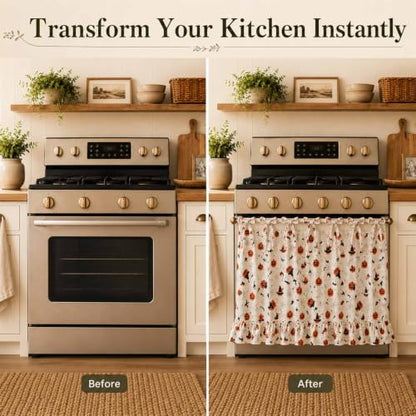 Oven Skirt for Kitchen Decor Curtain - Washable Decorative Farmhouse Style Moon White