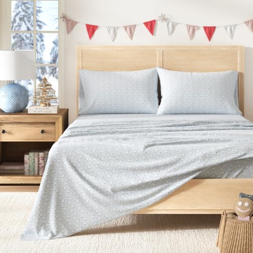 King Flannel Sheet Set with Holiday Sheep Print - 100% Turkish Cotton, Double-Brushed, Cozy Winter Bedding