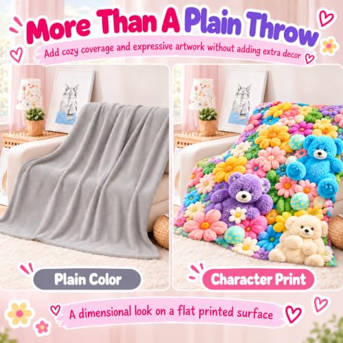 Teddy Pastel Floral Print Blanket - 40x60in Plush Throw with 3D Design