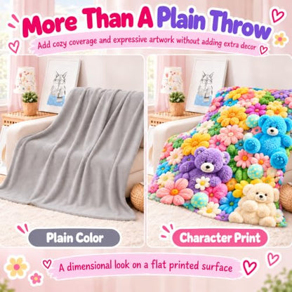 Teddy Pastel Floral Print Blanket - 40x60in Plush Throw with 3D Design