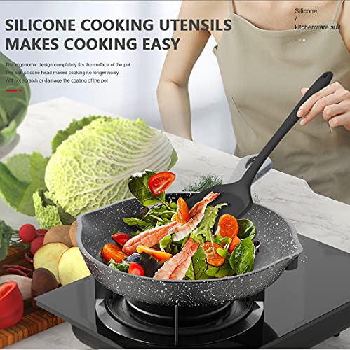 Silicone Cooking Utensils Set - 446°F Heat Resistant Kitchen Utensils,Turner Tongs,Spatula,Spoon,Brush,Whisk,Kitchen Utensil Gadgets Tools Set for Nonstick Cookware,Dishwasher Safe (BPA Free)