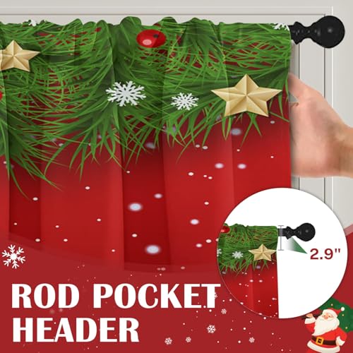 Christmas Kitchen Curtains Set Pine Red 52x36 Inch Window Decor with Valance & Tiers
