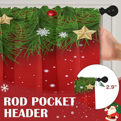 Christmas Kitchen Curtains Set Pine Red 52x36 Inch Window Decor with Valance & Tiers