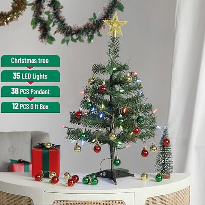Mini Christmas Tree with 35 LED Lights - 21 Inches, Pack of 2, Variation 1ft 9in