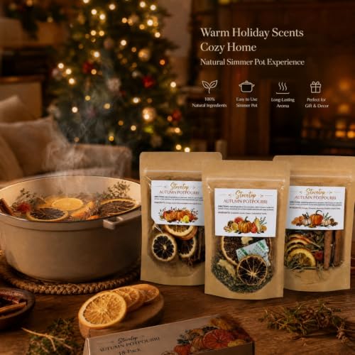 3 Pack Fall Simmer Potpourri Bags with Dried Fruits & Spices - Autumn Pumpkin Scented