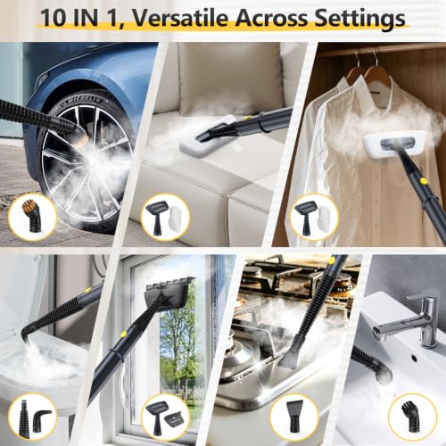 10-in-1 Steam Mop with Detachable Handheld Cleaner - Warm Gray & Yellow