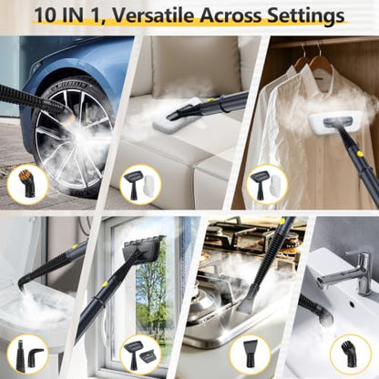10-in-1 Steam Mop with Detachable Handheld Cleaner - Warm Gray & Yellow