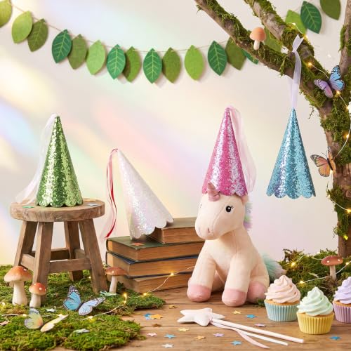 5 Pcs Glitter Princess Party Cone Hats with Ribbons and Tassels