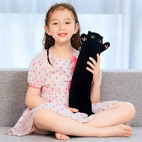 Black Cat Plush Toy Soft Long Cat Pillow Plushies Doll Stuffed Animal Plush Body Pillow Black Sesame Meowchi Sofa Throw Pillow Decoration Gift for Kids Girl, 50cm/19.7inch