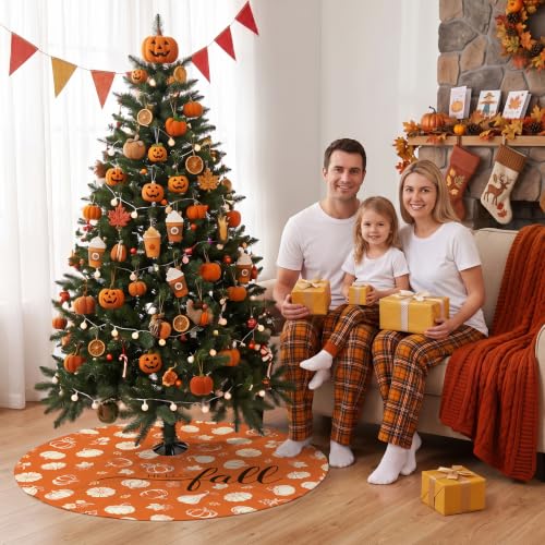 Fall Christmas Tree Skirt 48 Inch Orange Pumpkin Autumn Decor for Holidays