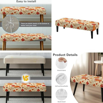 Thanksgiving Fall Maple Dining Chair Covers Set of 5 with Bench Cushion - Autumn Decor
