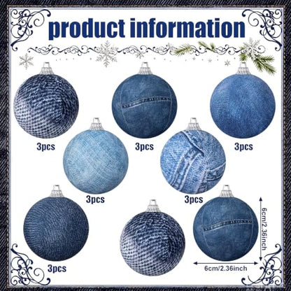 12 Pcs Denim Christmas Ornaments - Blue Jean Holiday Decor