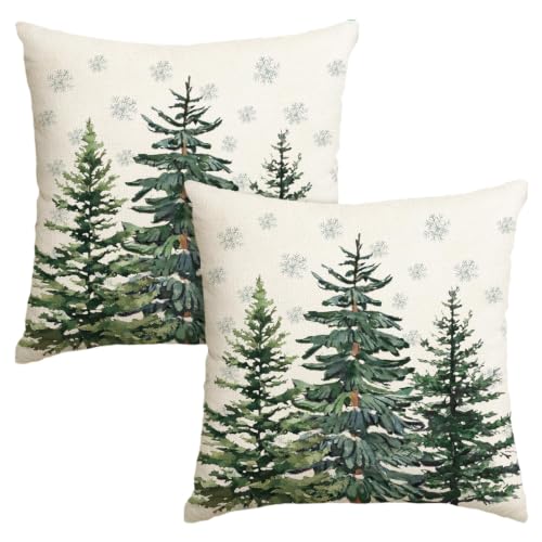 Christmas Tree Pillow Covers Set of 2 - 22x22 Inch Holiday Decor