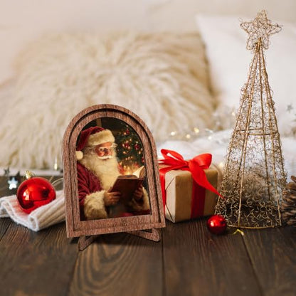 Cozy Santa Reading Wooden Frame Sign - Arched Christmas Wall & Tabletop Decor - Color15