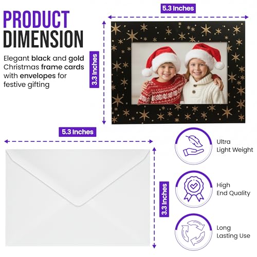 Christmas Photo Frame Cards Black and Gold 16-Pack