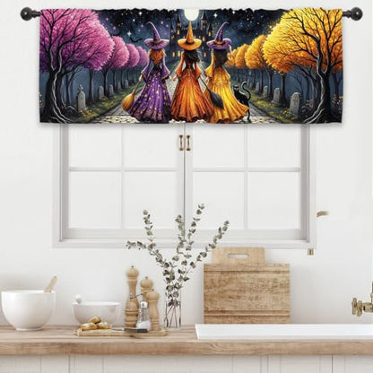 Halloween Witch Kitchen Curtain Valance 54W x 18L Inch - Pink Yellow Variation