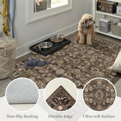 2x2 Square Bathroom Rug - Non-Slip Brown Washable Carpet