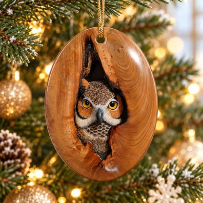 Christmas Owl Ornament - Bird Lover Holiday Decor, Tree Hollow Design
