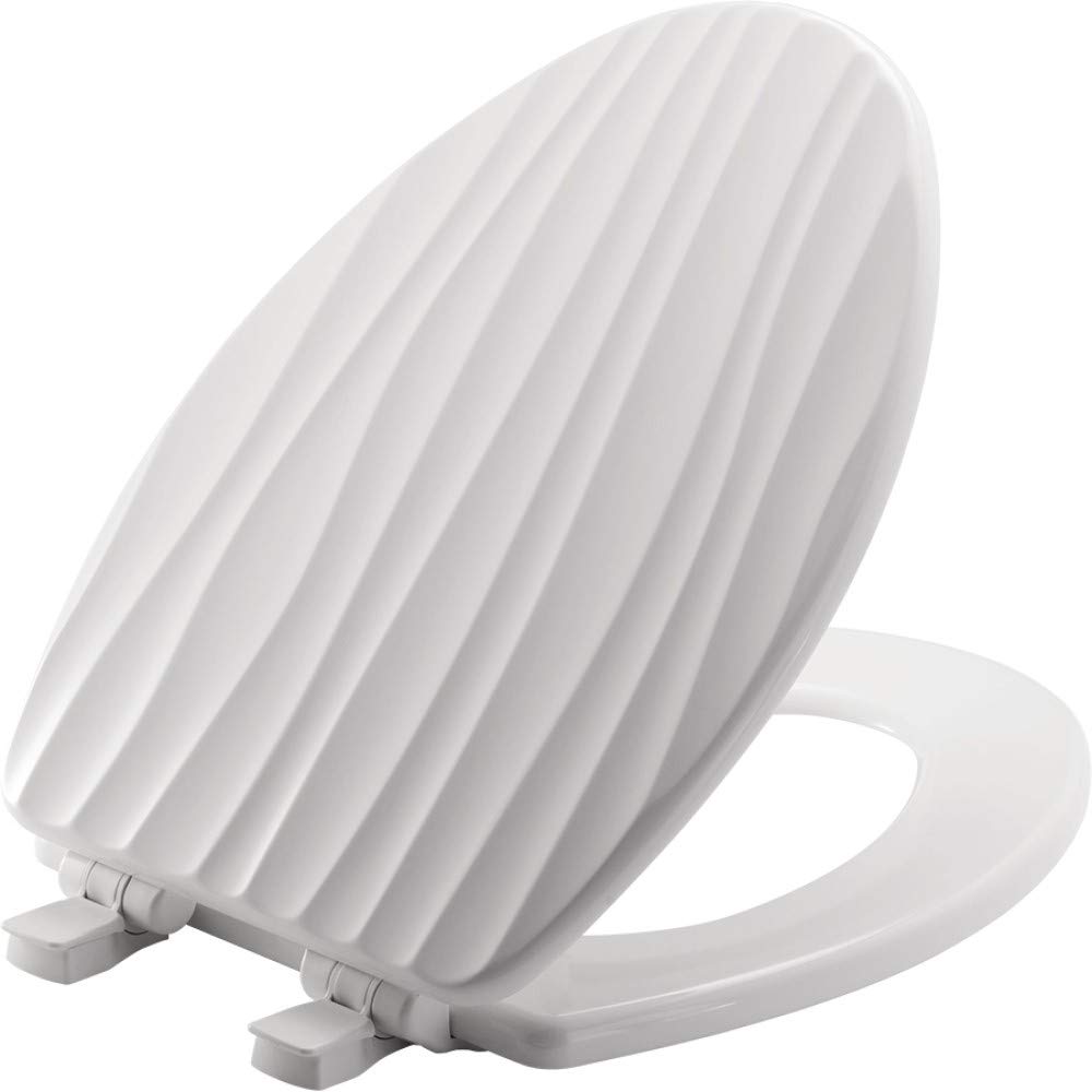Mayfair Sculptured Rainfall Slow Close Toilet Seat, Easy Clean Hinges with Durable Wood Seat, Elongated, White