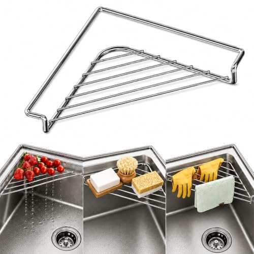 Stainless Steel Corner Sink Shelf - Triangular Kitchen Organizer 1P
