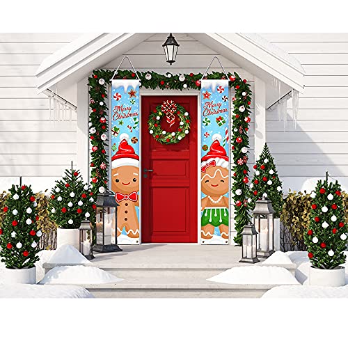 Gingerbread Christmas Porch Banner - Holiday Front Door Decor, Waterproof Vinyl